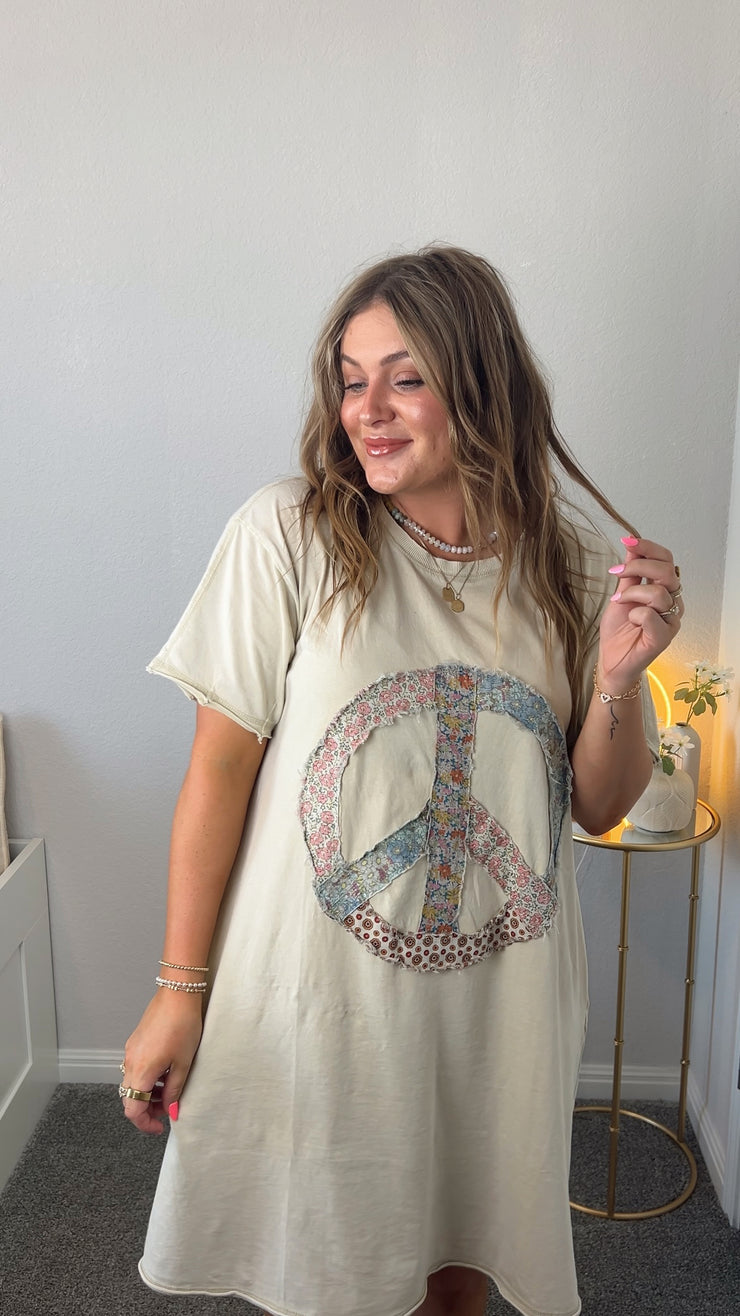 Patchwork Peace T-Shirt Dress