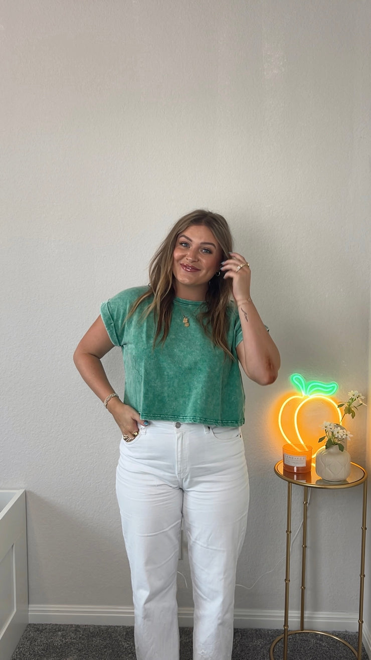 Basic Cropped Tee // Acid Washed Green