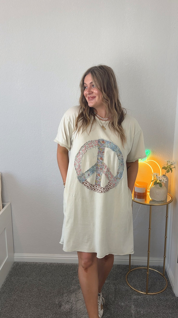 Patchwork Peace T-Shirt Dress