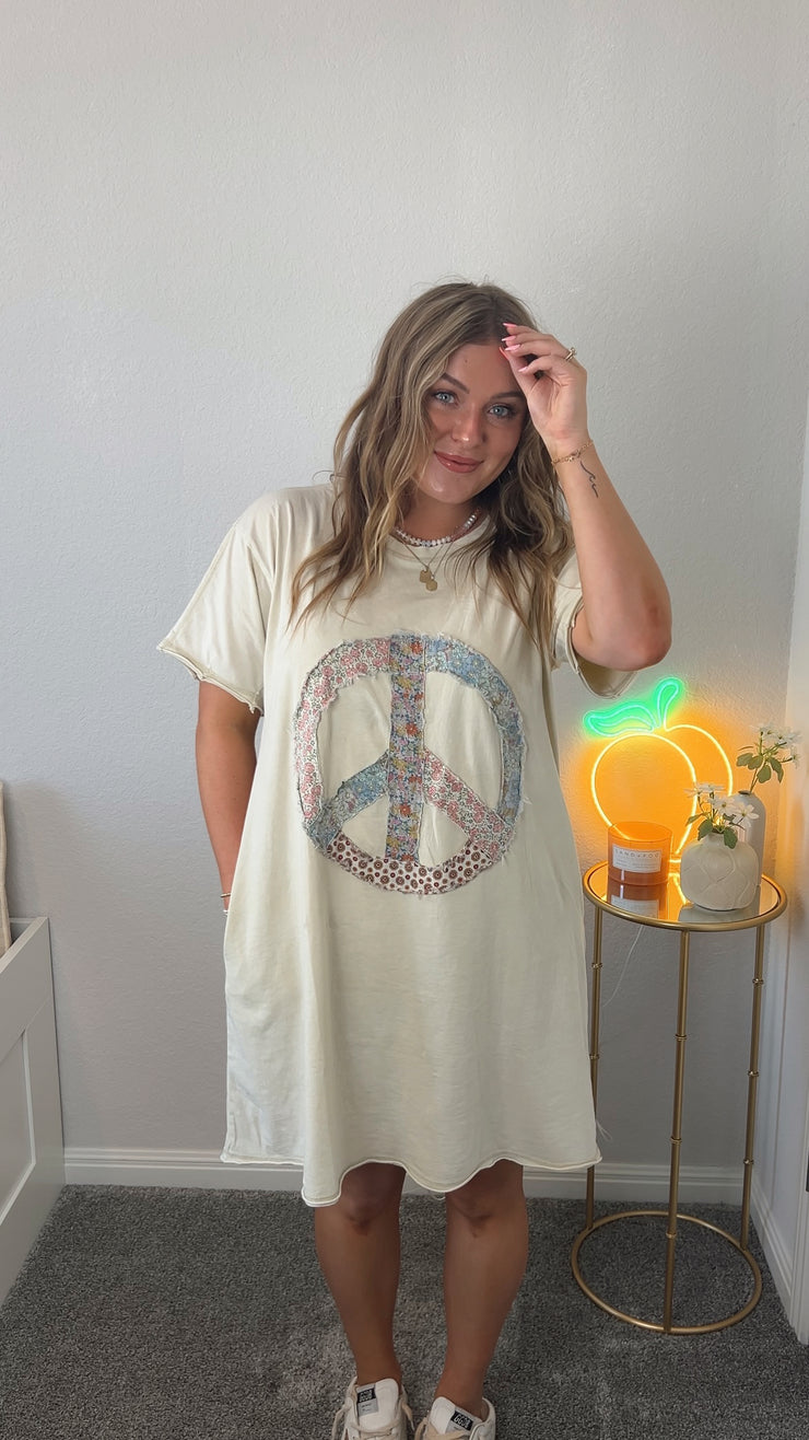 Patchwork Peace T-Shirt Dress