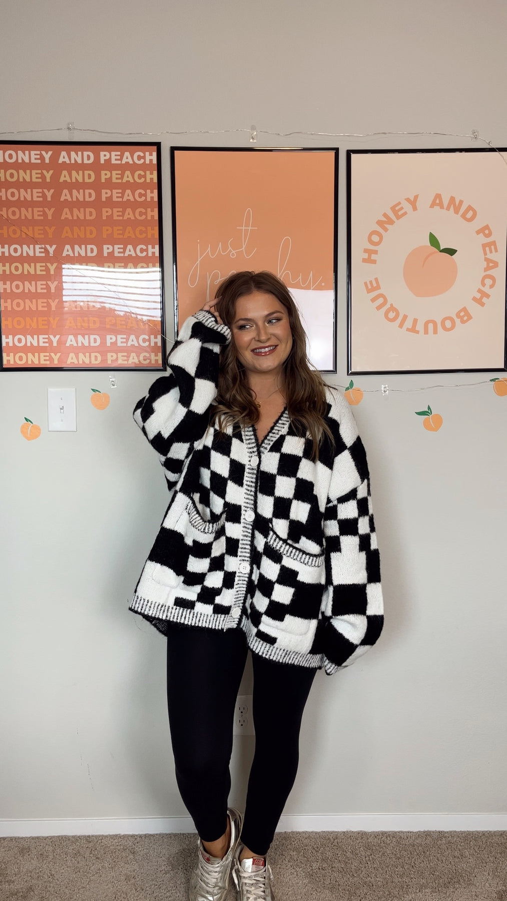 Checkered Cardigan // Black + White – Shop Honey and Peach